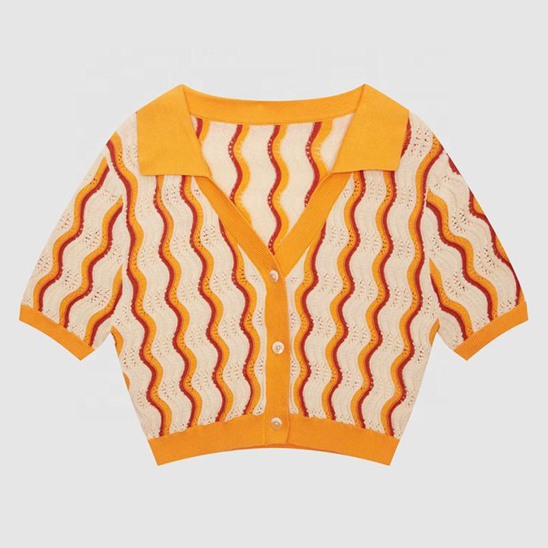 2023 Nouveau design Custom Women\'s Knitwear V Neck Couleur en vrac Couleur des T-shirts d\'été printemps Swigan tricot à manches courtes