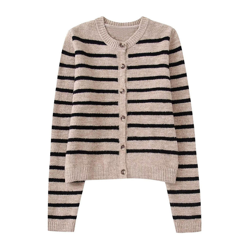 Automne New Fashion Striped Sweater Cardigan Vintage Vintage Butte à manches longues Pullaires féminines